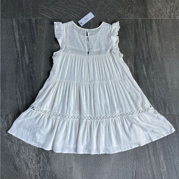 NWT Aakaa White Sleeveless Flutter Swiss Dot Baby doll Mini Sundress w/Pockets S - Picture 7 of 16